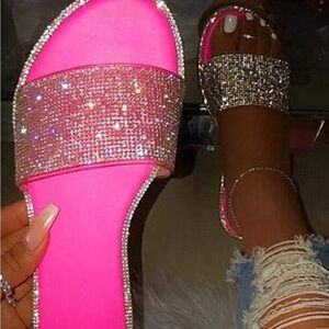 Sparkle Slide Sandals - Hot Pink